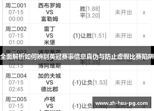 全面解析如何辨别英冠赛事信息真伪与防止虚假比赛陷阱 全面解析如何辨别英冠赛事信息真伪与防止虚假比赛陷阱