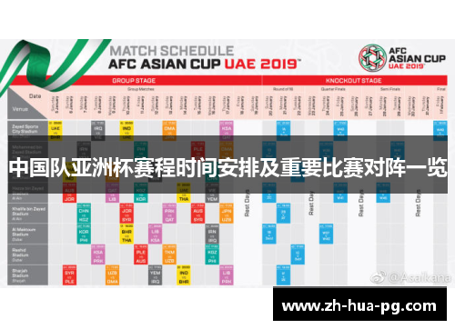 中国队亚洲杯赛程时间安排及重要比赛对阵一览